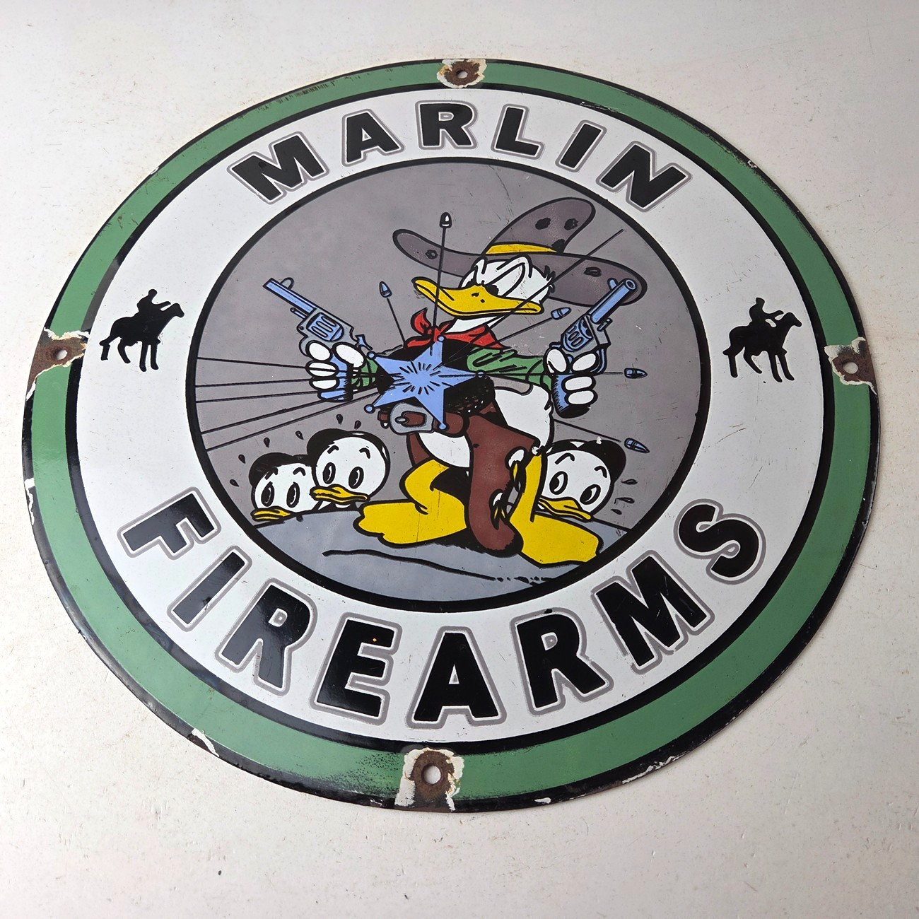 Vintage Marlin Firearms Sign – Donald Duck Comics Gas Pump Porcelain Sign
