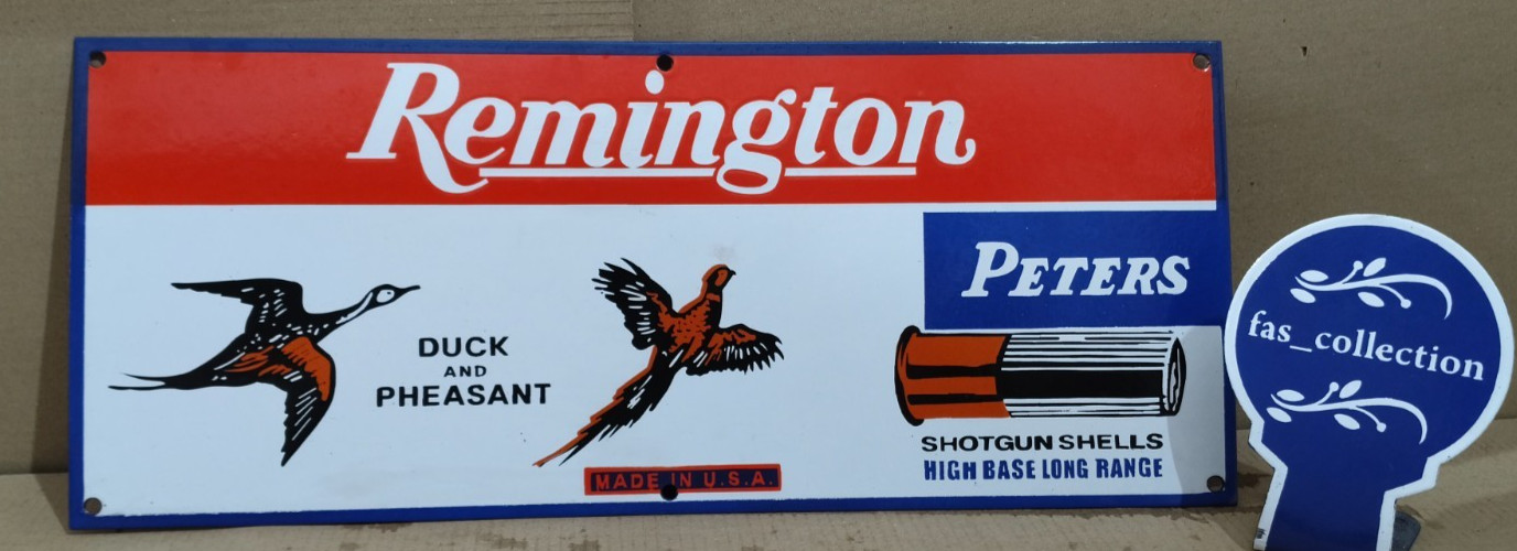 Remington Peters Porcelain Enamel Sign 24 x 10 Inches 1 Sided