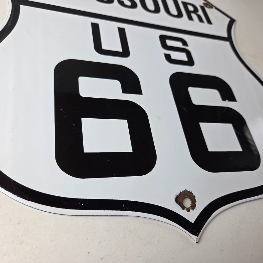 Vintage US Route 66 Missouri Sign – Porcelain Hwy Road Marker Gas Pump Sign
