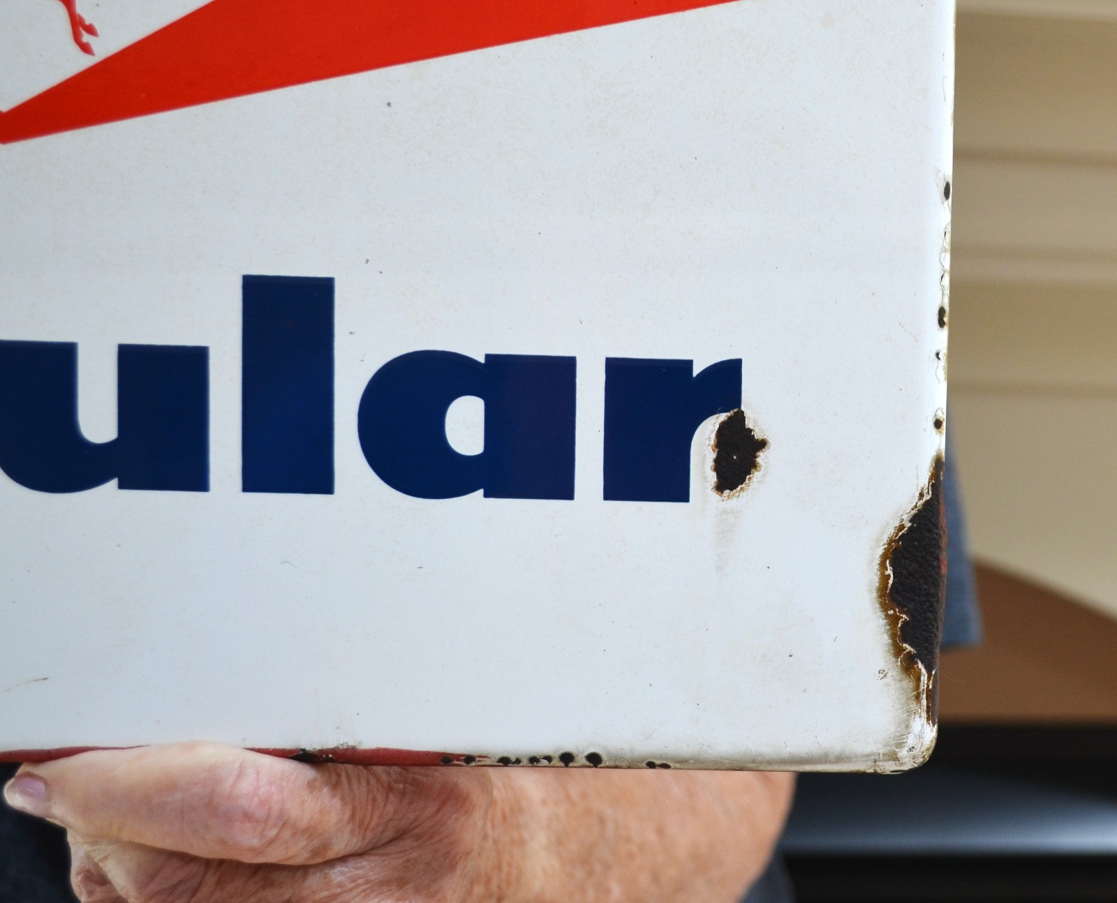 Original Mobil Regular Porcelain Pegasus Gas Pump Sign 14″x 12″ W/ Rear Brackets