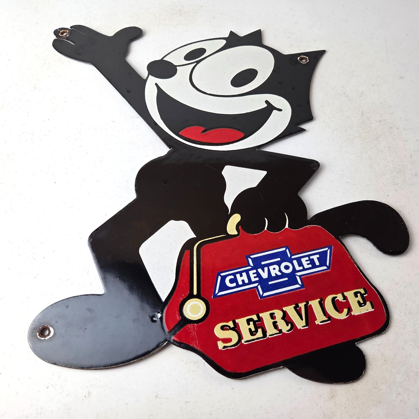 Vintage Chevrolet Porcelain Sign – Service Gas Pump Chevy FELIX Advertising Sign
