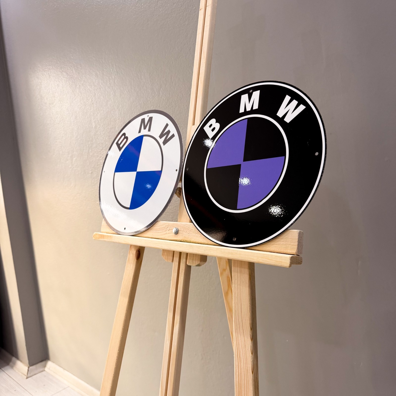 BMW White Blue & Black Purple Logo Heavy Metal Sign Set – 30 cm (11.8”)