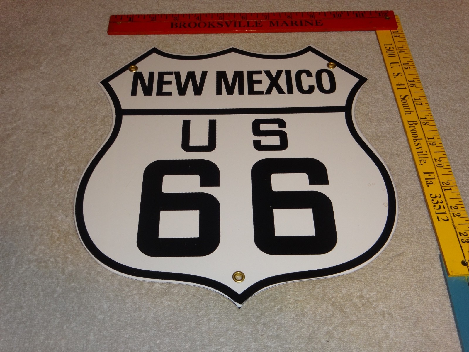 VINTAGE NEW MEXICO US ROUTE 66 U.S. 11 3/4″ PORCELAIN METAL GASOLINE & OIL SIGN