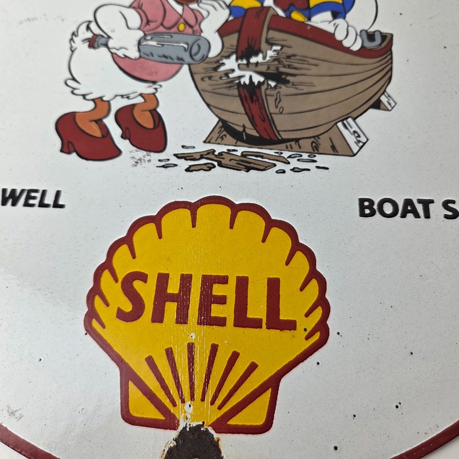 Vintage Boat Shell Gasoline Sign – Walt Disney Old Wooden Boat Gas Oil Pump Sign