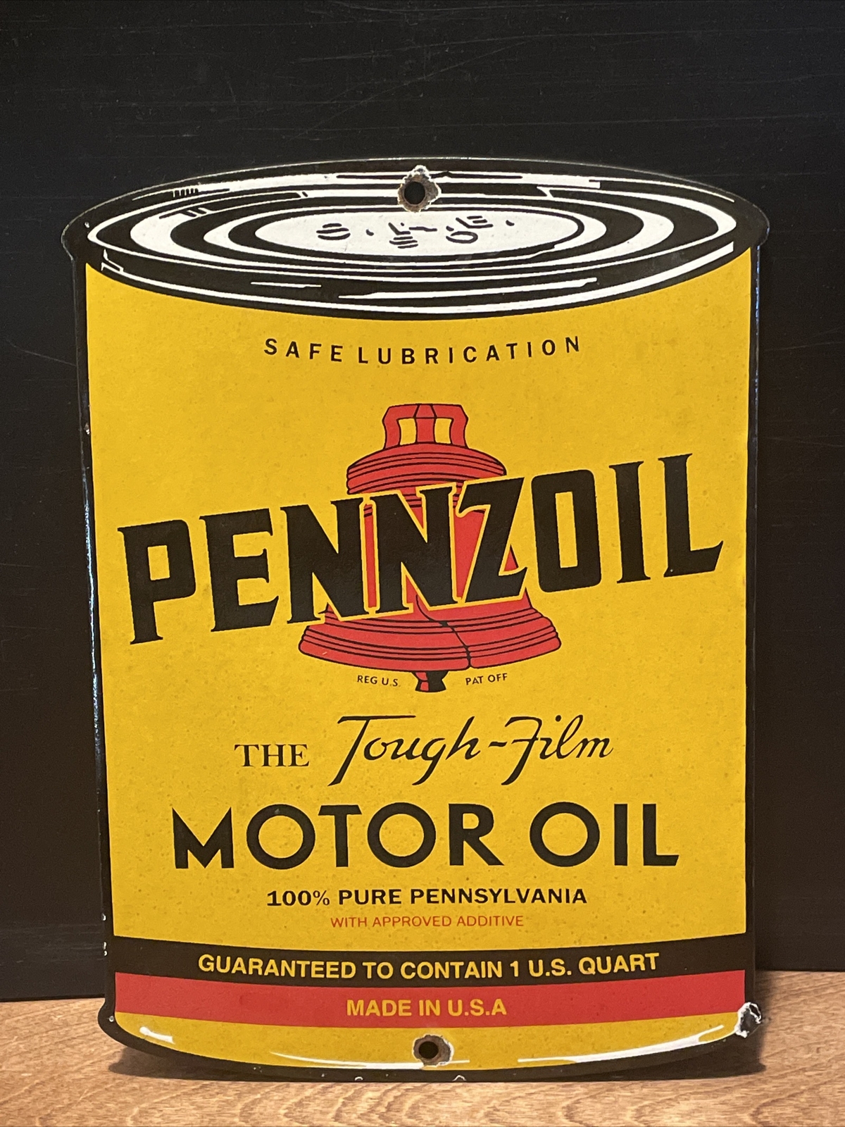 VINTAGE STYLE ”PENNZOIL MOTOR OIL CAN” 11X8 INCH PORCELAIN DEALER SIGN