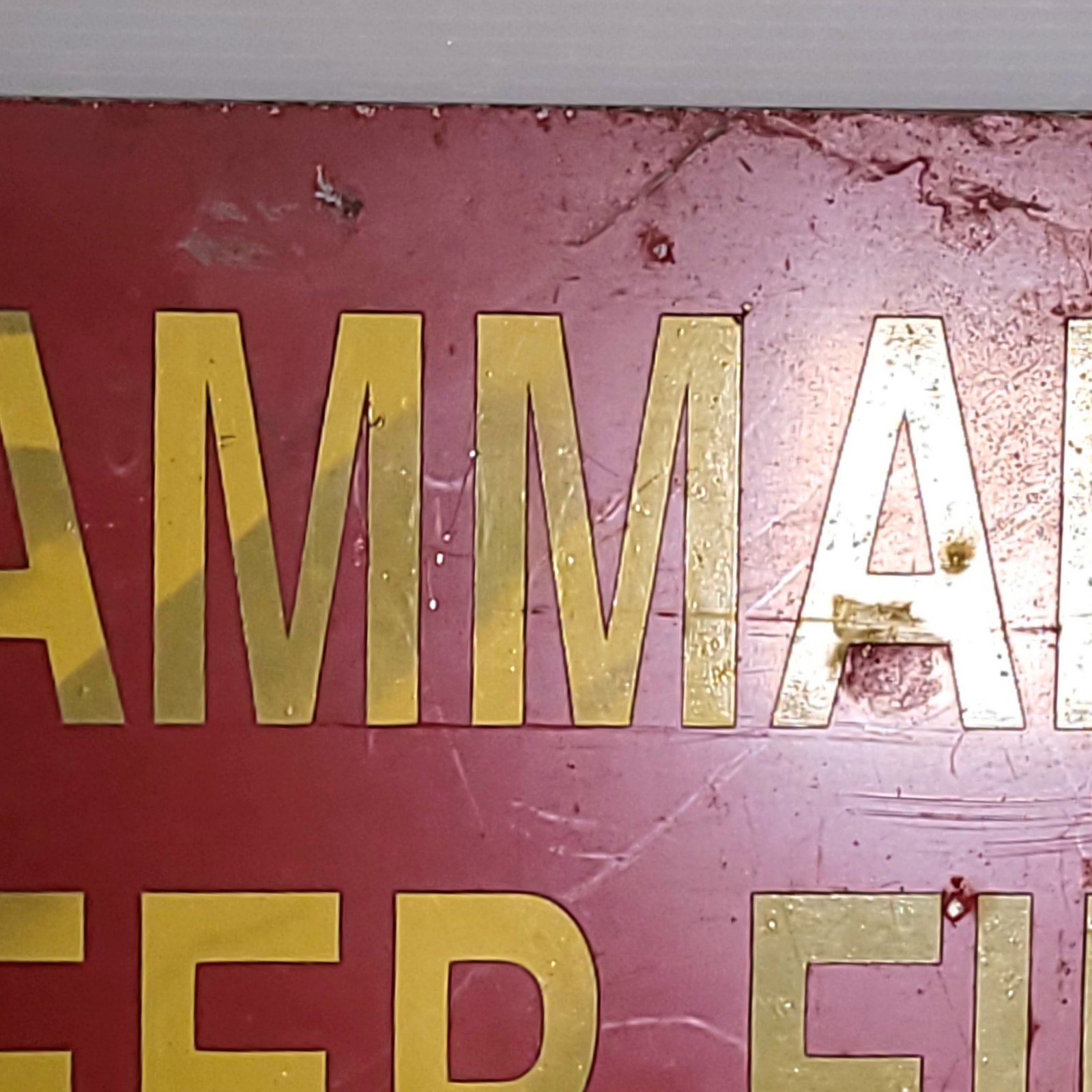 Vintage FLAMMABLE KEEP FIRE AWAY Red Metal Sign Aluminum Industrial Original