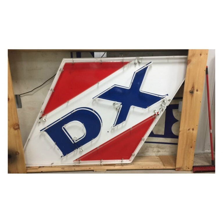 Original DX Gasoline Porcelain Sign with Neon 10 FT W x 68 IN H