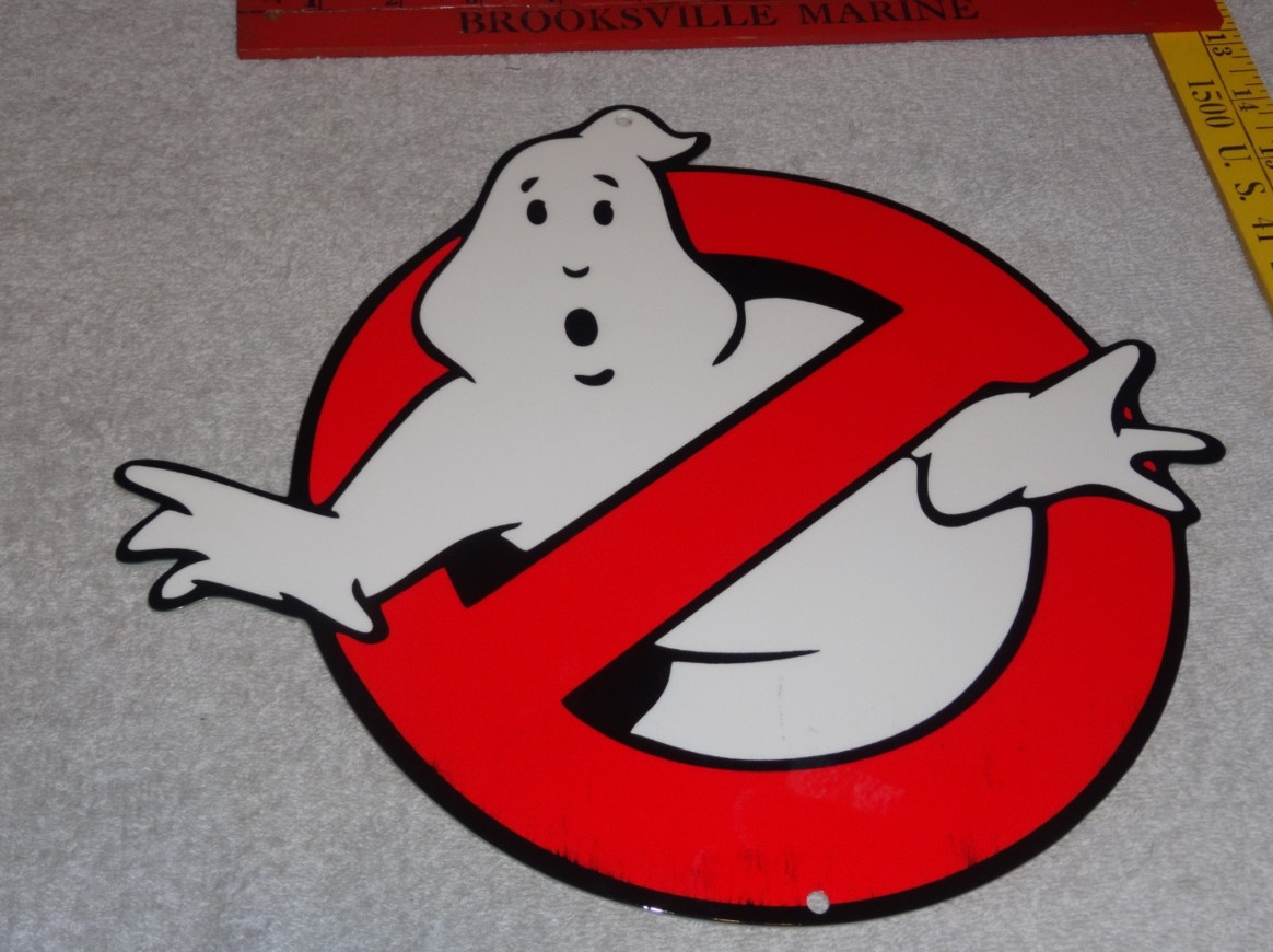 VINTAGE GHOSTBUSTERS NO ICON GHOST👻1′ METAL MOVIE 2 3 TV SODA GASOLINE OIL SIGN