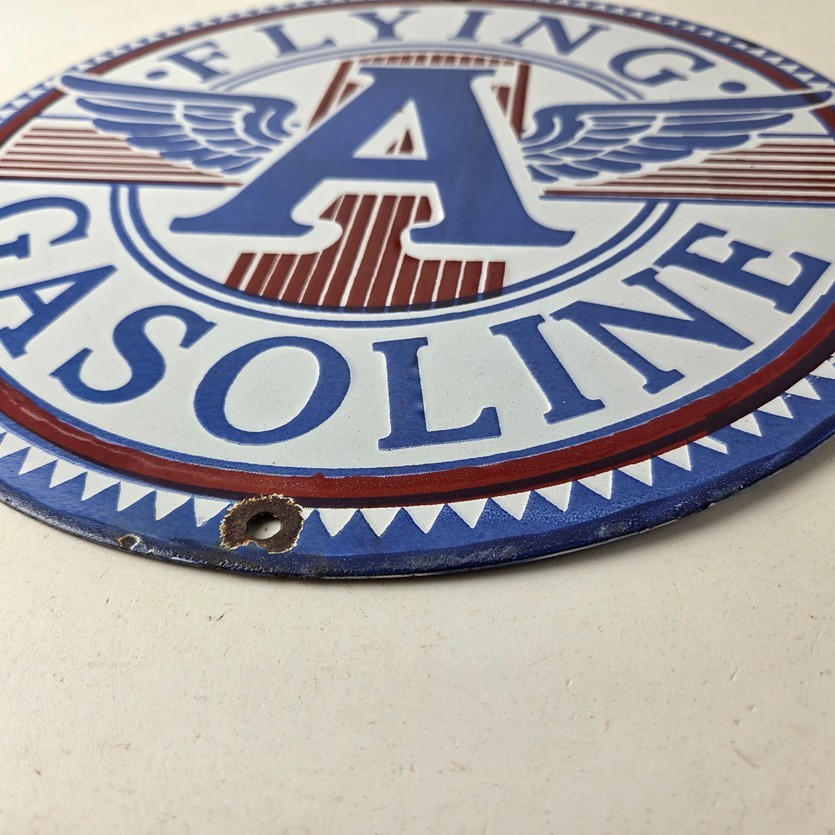 Vintage Flying A Gasoline Sign – Porcelain Gas Pump Plate Service Station Sign