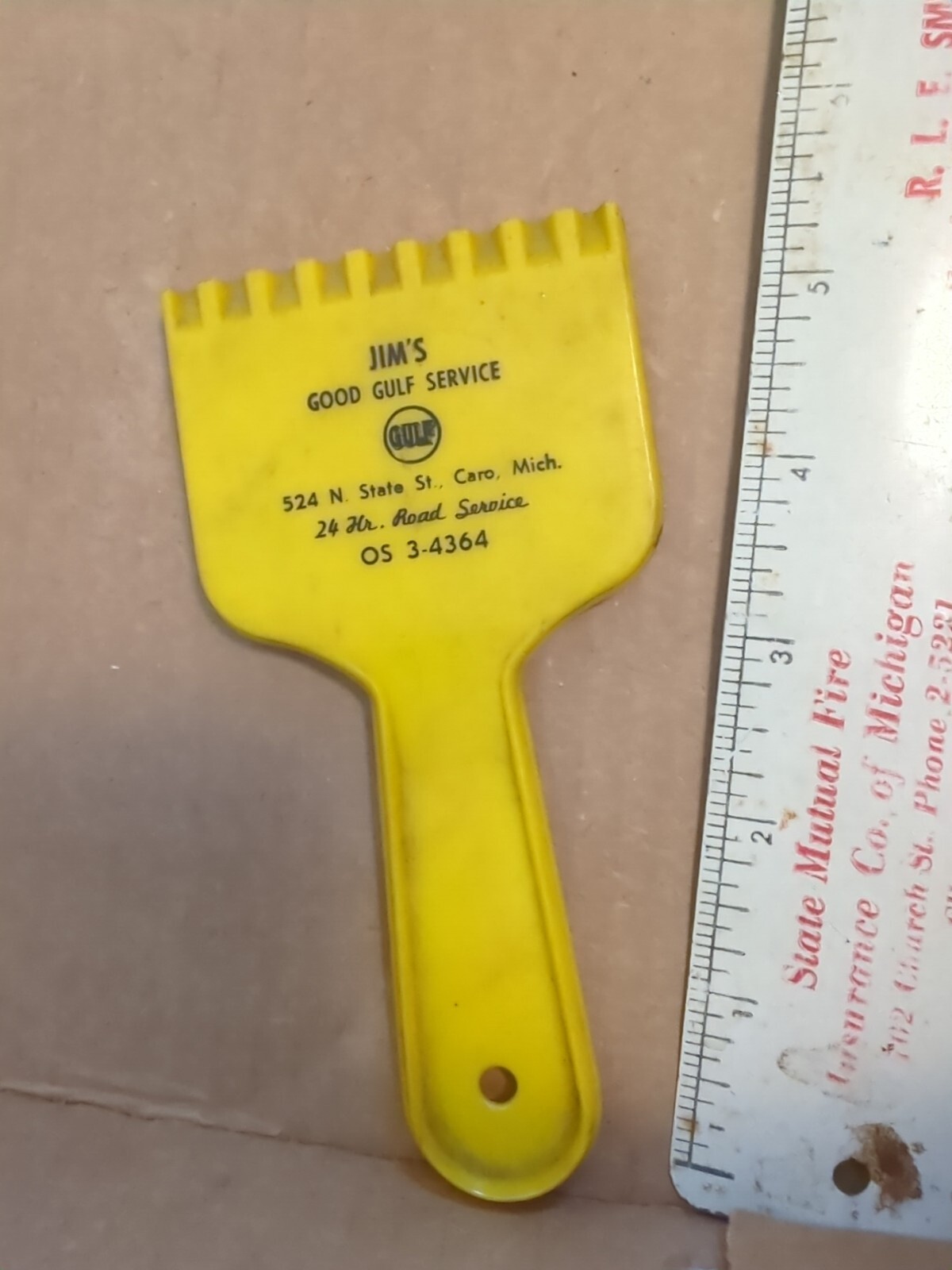 VINTAGE Advertising Ice Scraper Jim’s Gulf Service Caro Michigan