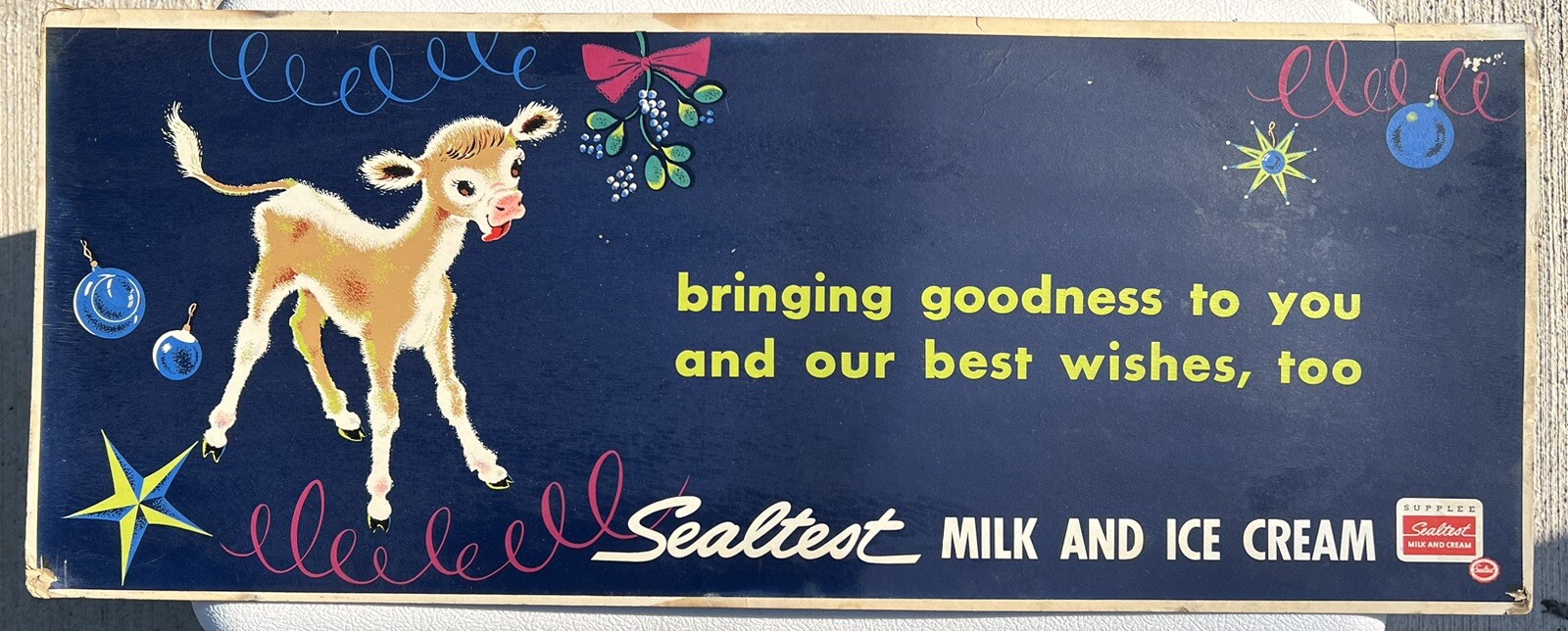Sealtest Supplee Dairy Holiday Calf Cardboard Philadelphia(?) Advertising Sign