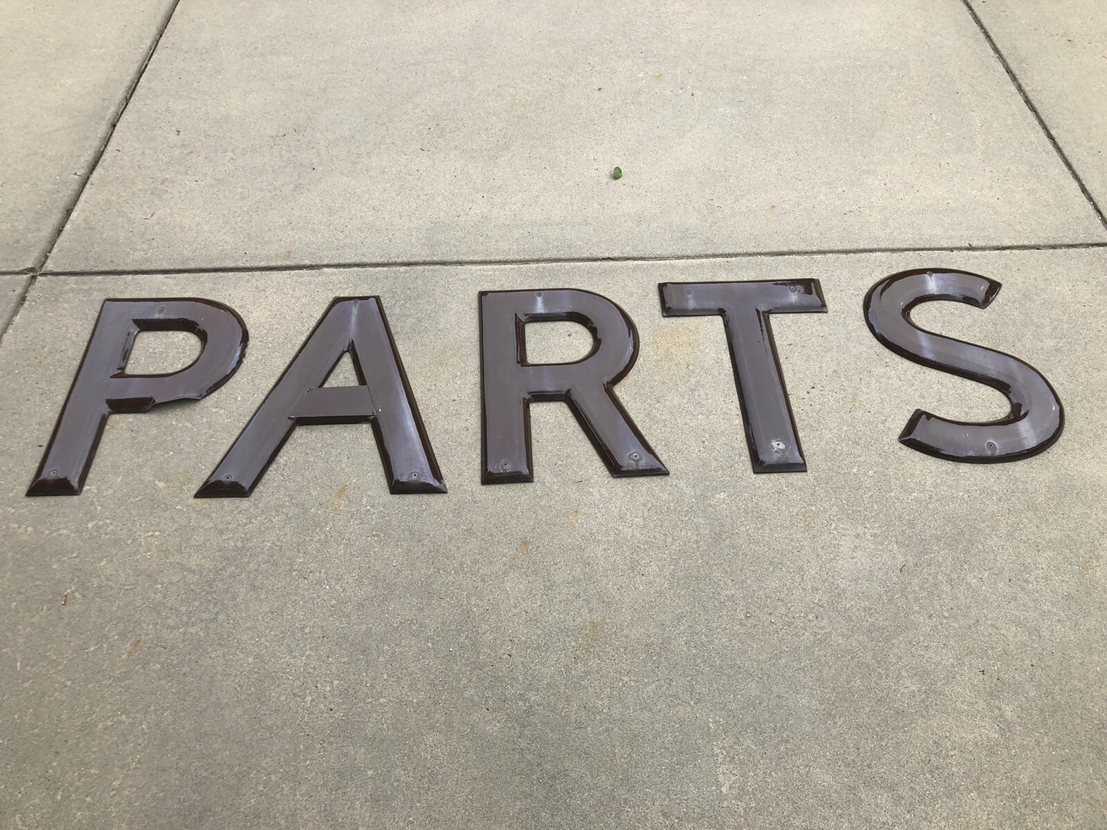 Vintage Original 1950’s Brown Porcelain Sign Letter’s 24 Inches Tall – “PARTS”