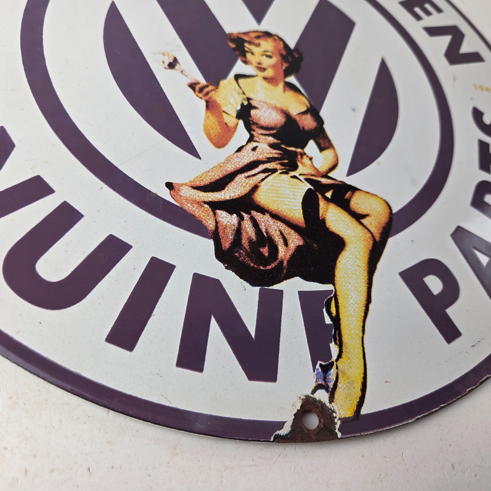 Vintage Volkswagen Sign – Porcelain Dealership Sales VW Automobile Gas Pump Sign