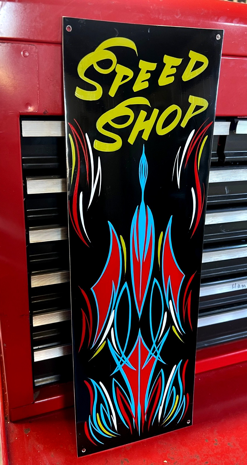 Painted PINSTRIPING Hot Rat Rod SPEED SHOP Garage Sign Art Original pinstriped