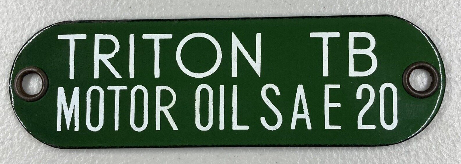 (2) Union Pressure Appliance Fuel & Triton 20 Porcelain Tag Gas Oil Sign Badge