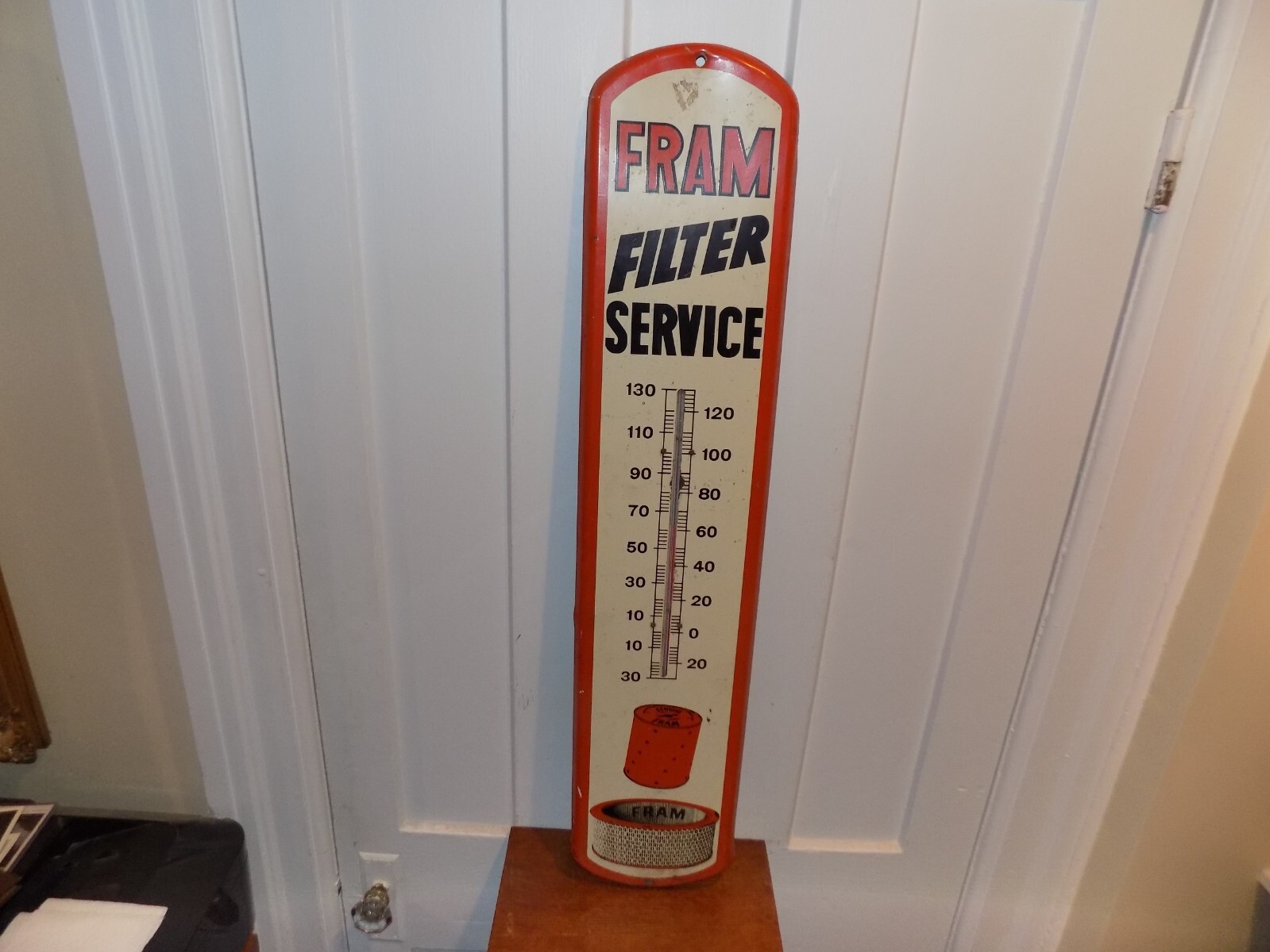 Vintage Fram Filter Service Metal Thermometer