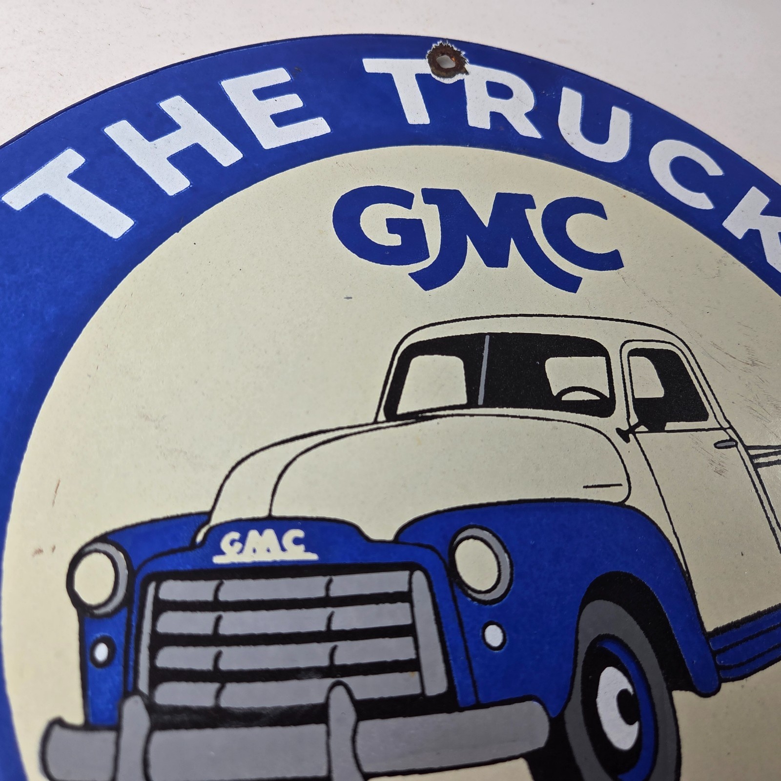 Vintage General Motors Sign – GMC Automobiles Trucks Ad Porcelain Gas Pump Sign
