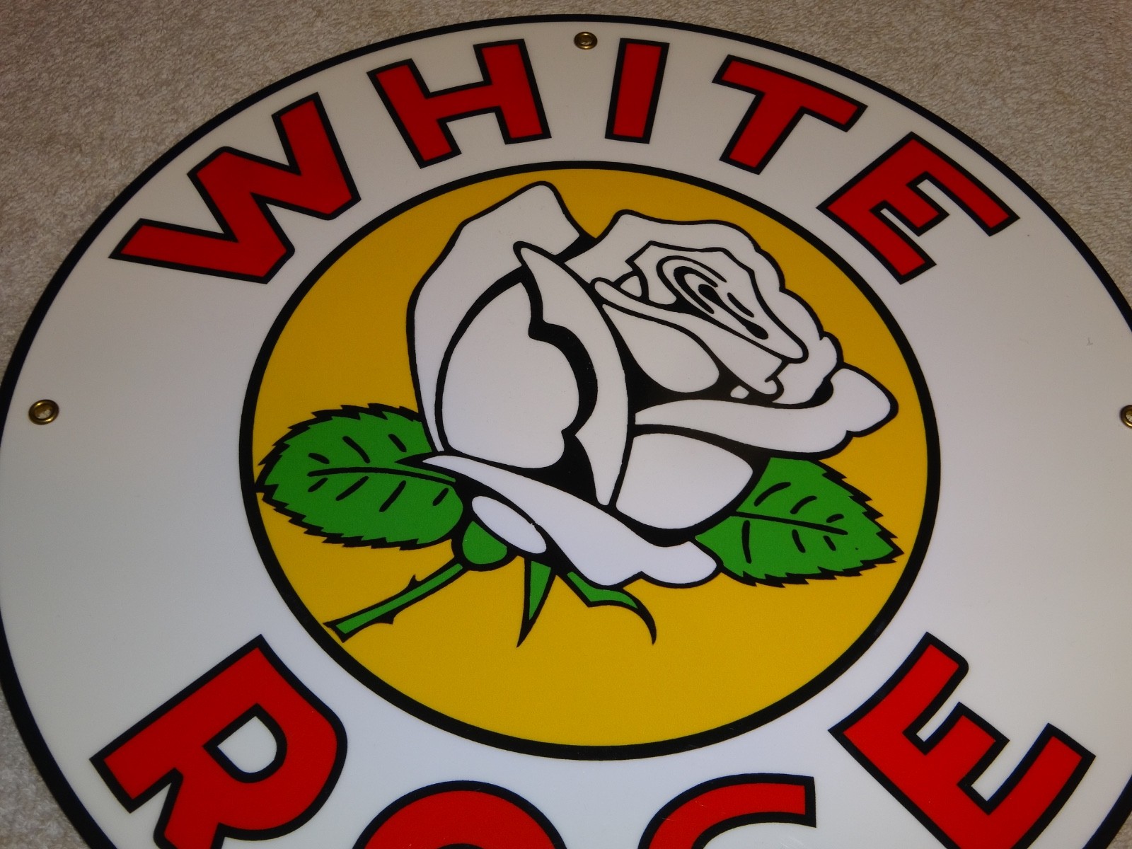 VINTAGE ENARCO WHITE ROSE GASOLINE 11 3/4″ PORCELAIN METAL CANADA GAS & OIL SIGN