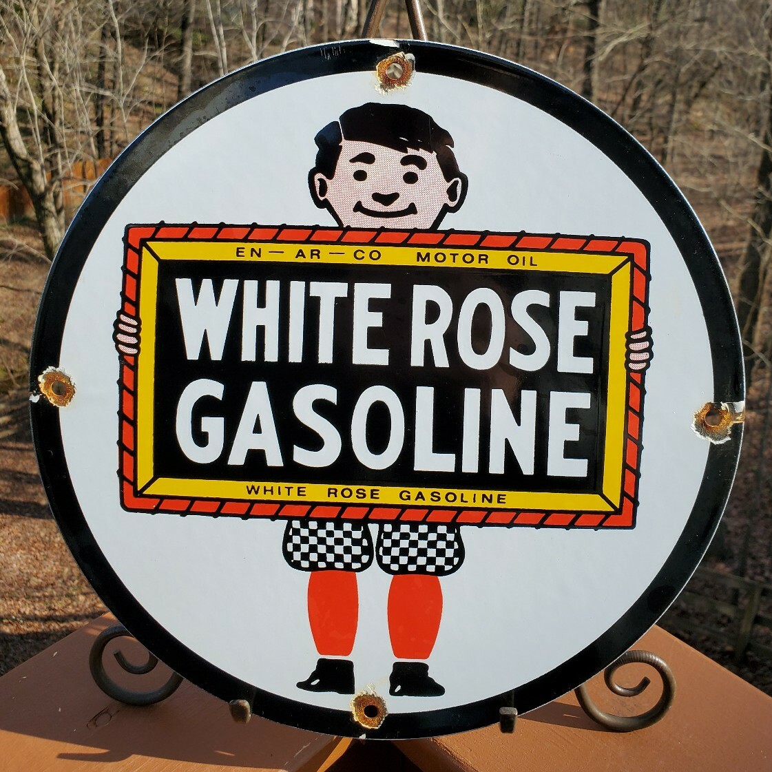 VINTAGE WHITE ROSE ENARCO GASOLINE STATION PORCELAIN METAL SIGN GAS OIL