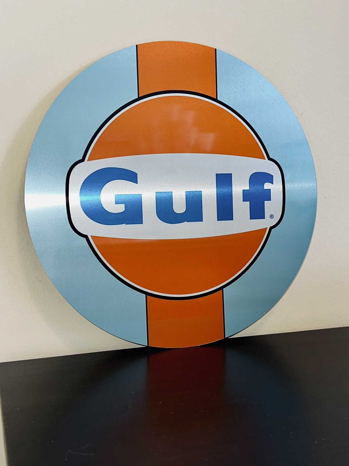 Gulf racing HD Brushed Aluminum sign oil gas porsche ford Gt40 Round Metal