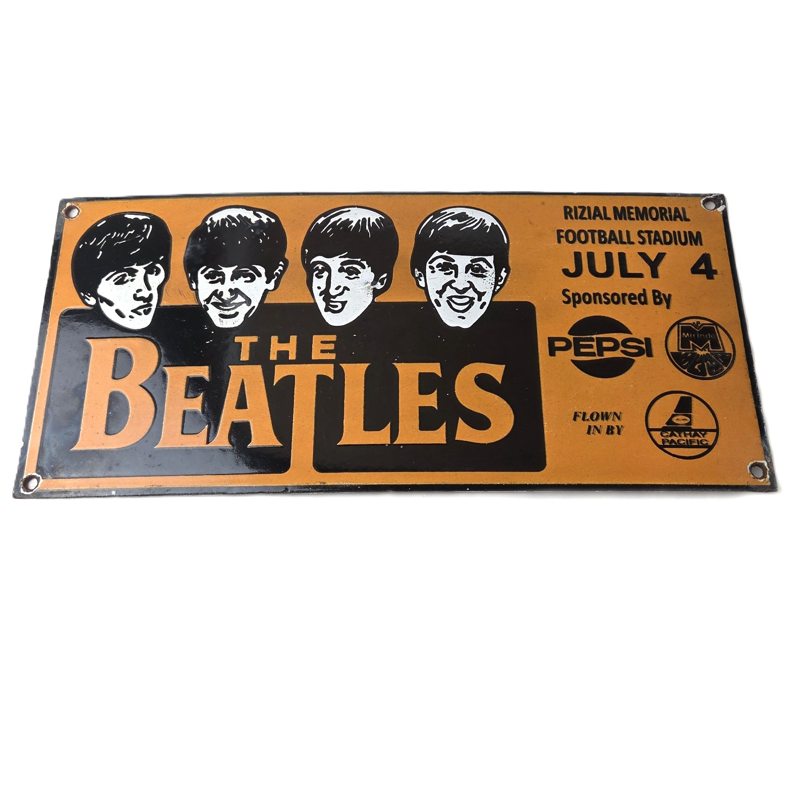 Vintage The Beatles Sign – JULY 4 Guitar Album Concert Gas Porcelain Sign