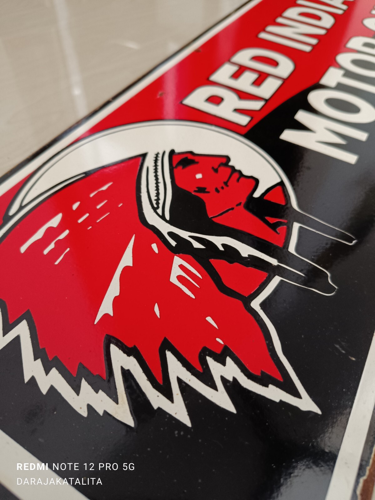 Not Porcelain Red Indian Motor oil Enamel Sign Size 60cm x 21cm Vintage Design