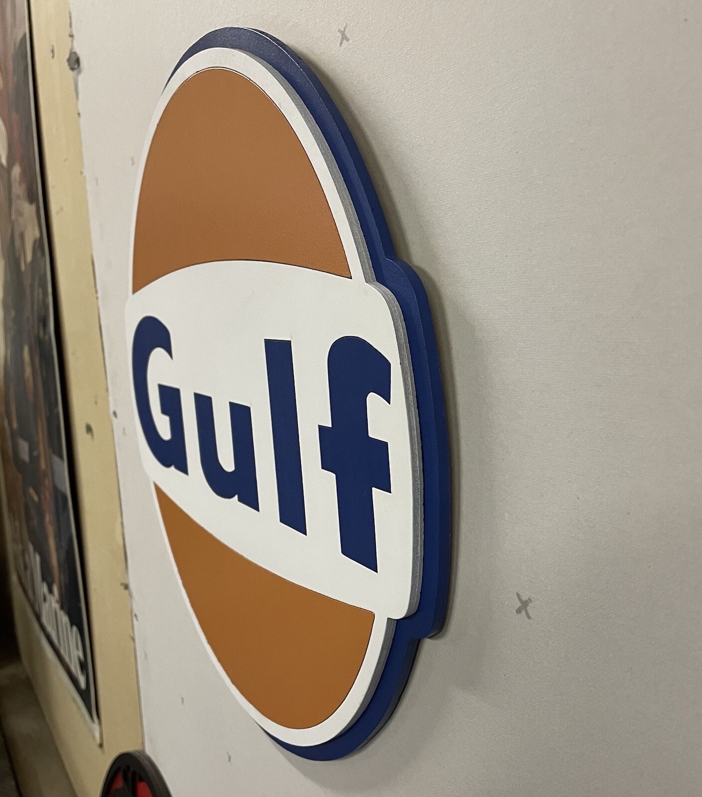 GULF Laser Cut Wood Sign – Hangable – With Hanger – Blue, Orange And White