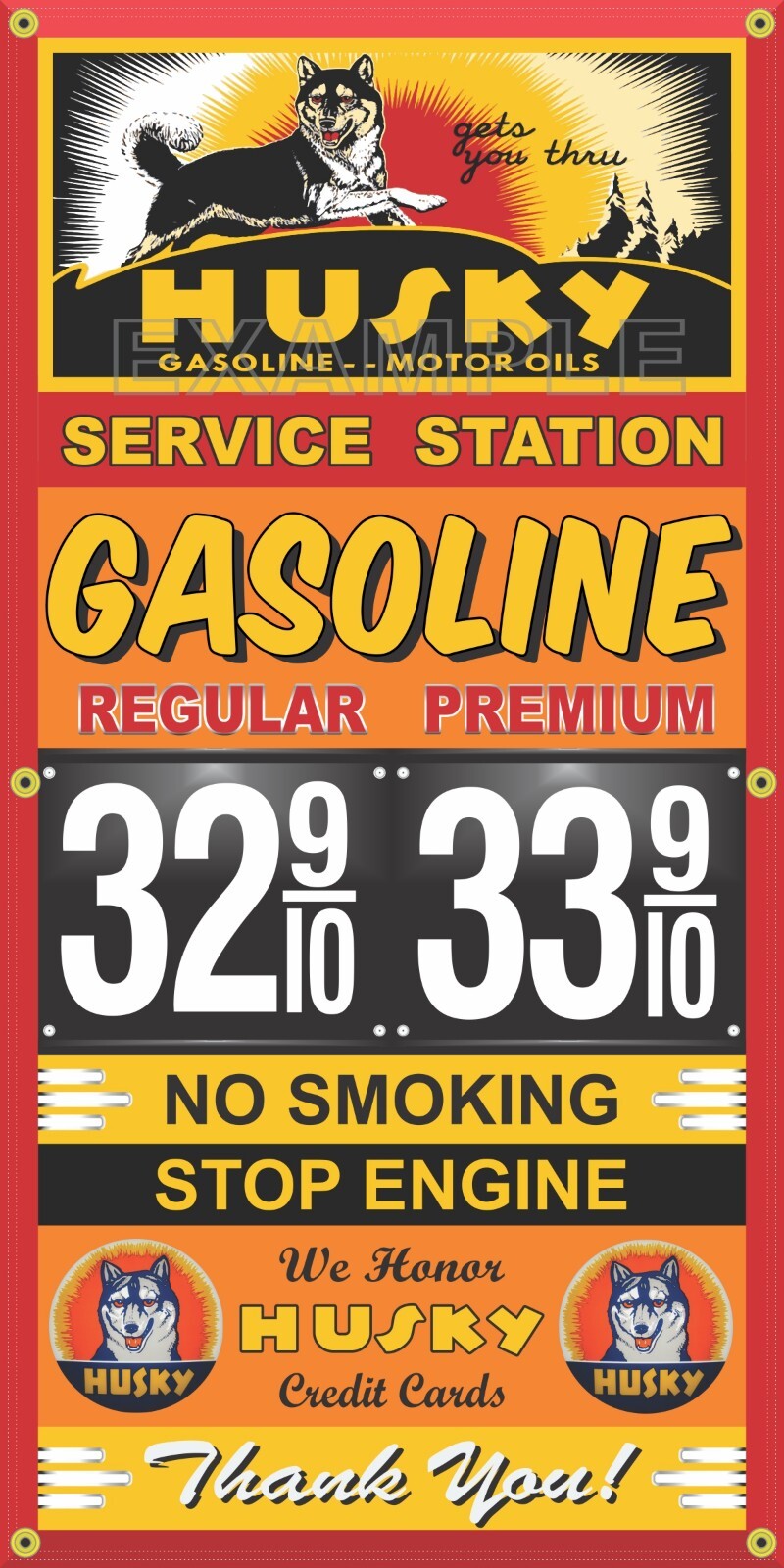 HUSKY GAS STATION PRICE PER GALLON VINTAGE SIGN REMAKE BANNER ART SIZE OPTIONS