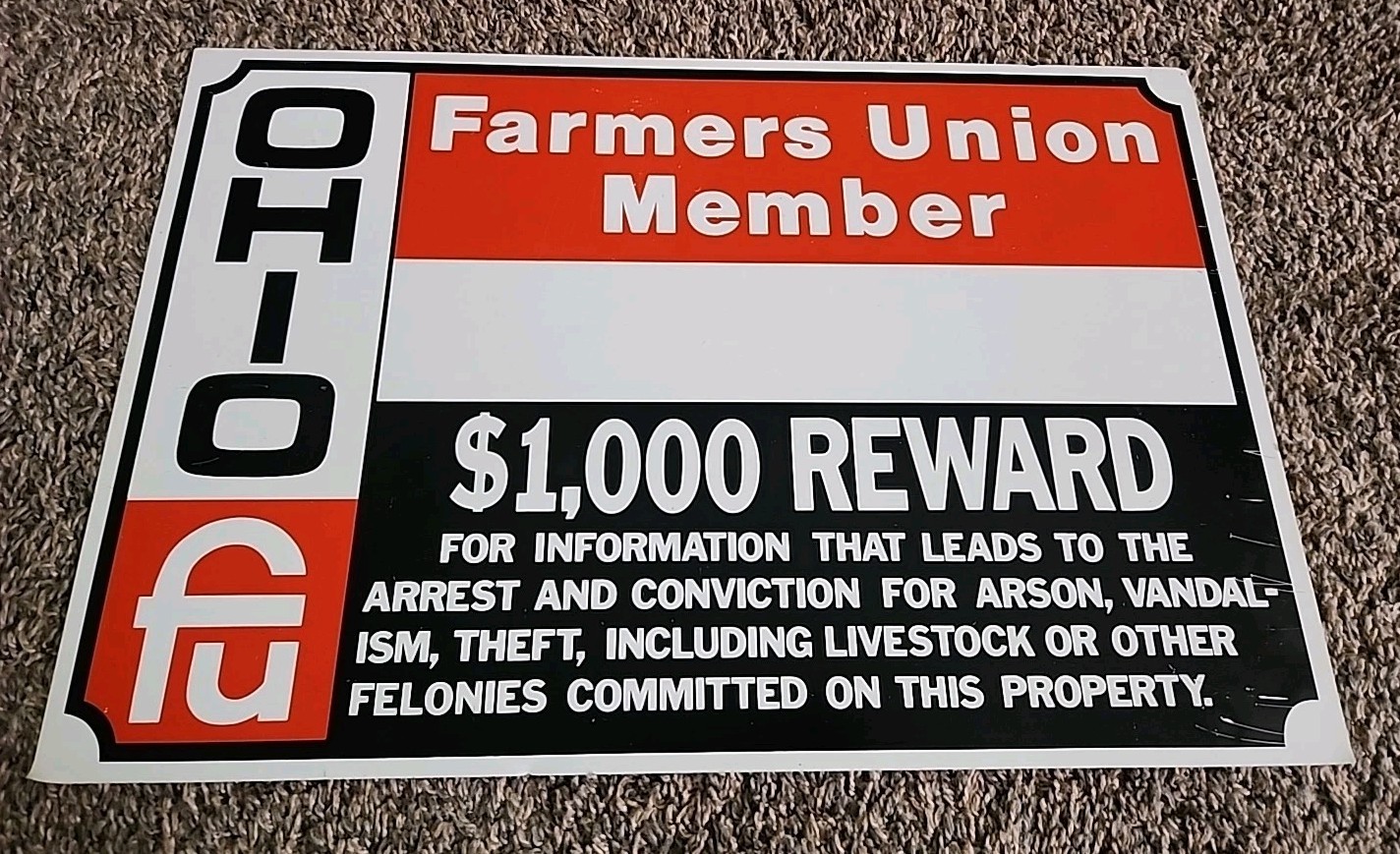 Vintage Original Ohio Farmers Union Metal Sign RARE! 18 × 12″