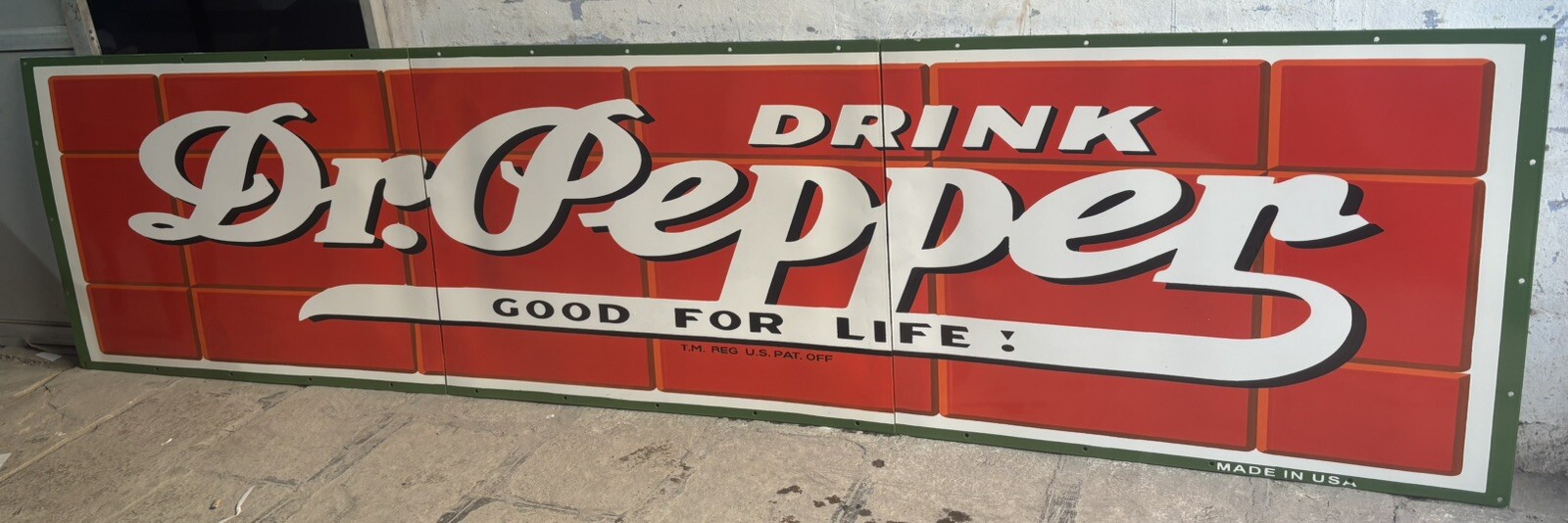 Dr. Pepper Porcelain Enamel Sign 30 X 120 Inches in 3 Parts