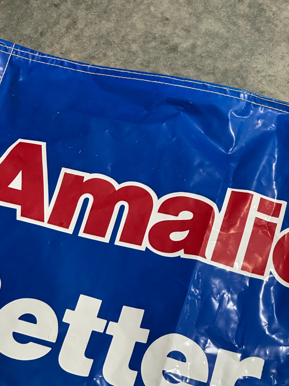 Vtg Amalie Advertising Oil sales Banner oil can graphics 33″ x 72″ collectible