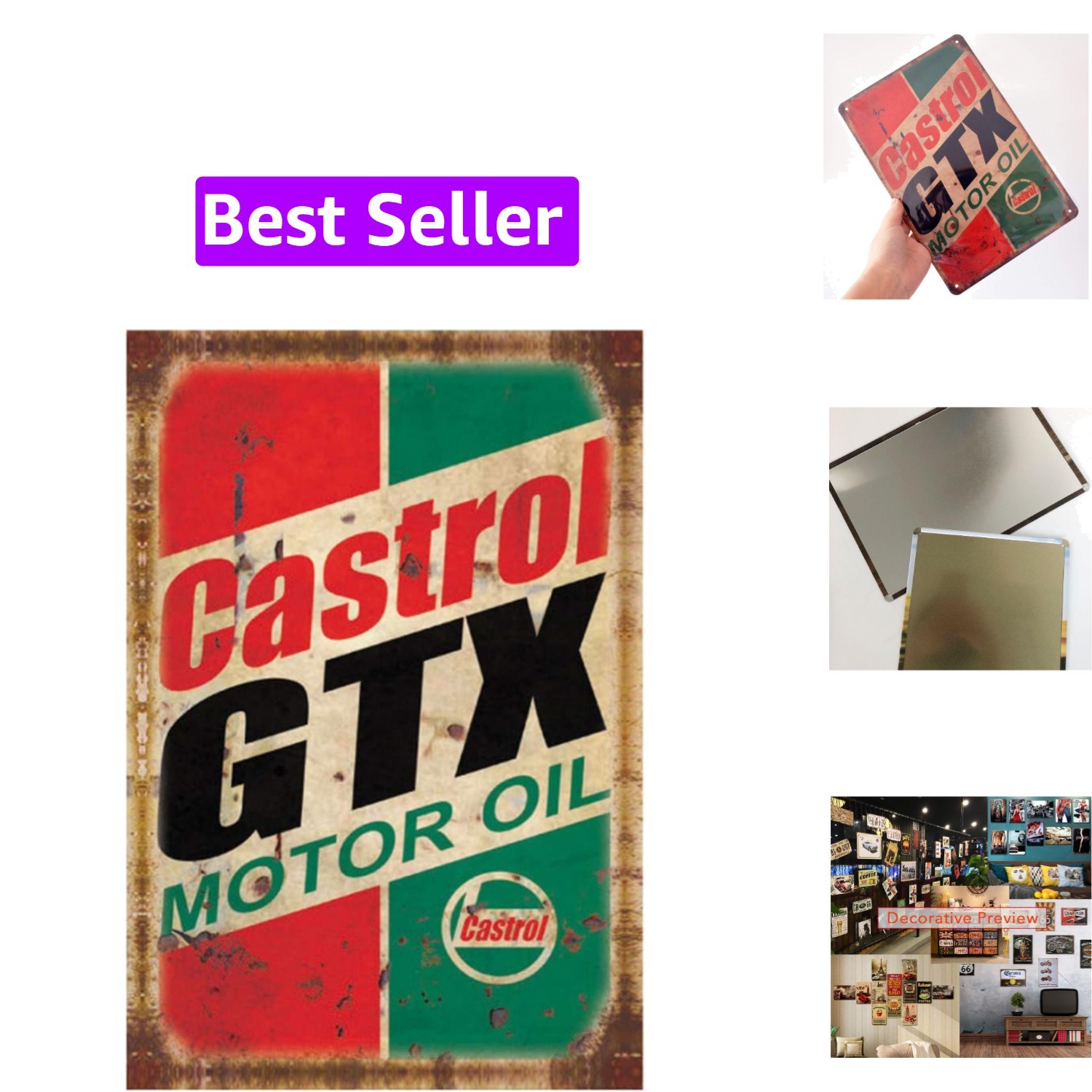 Retro Vintage Tin Metal Sign, Castrol Motor Oil, Wall Decor for Home Garage B…