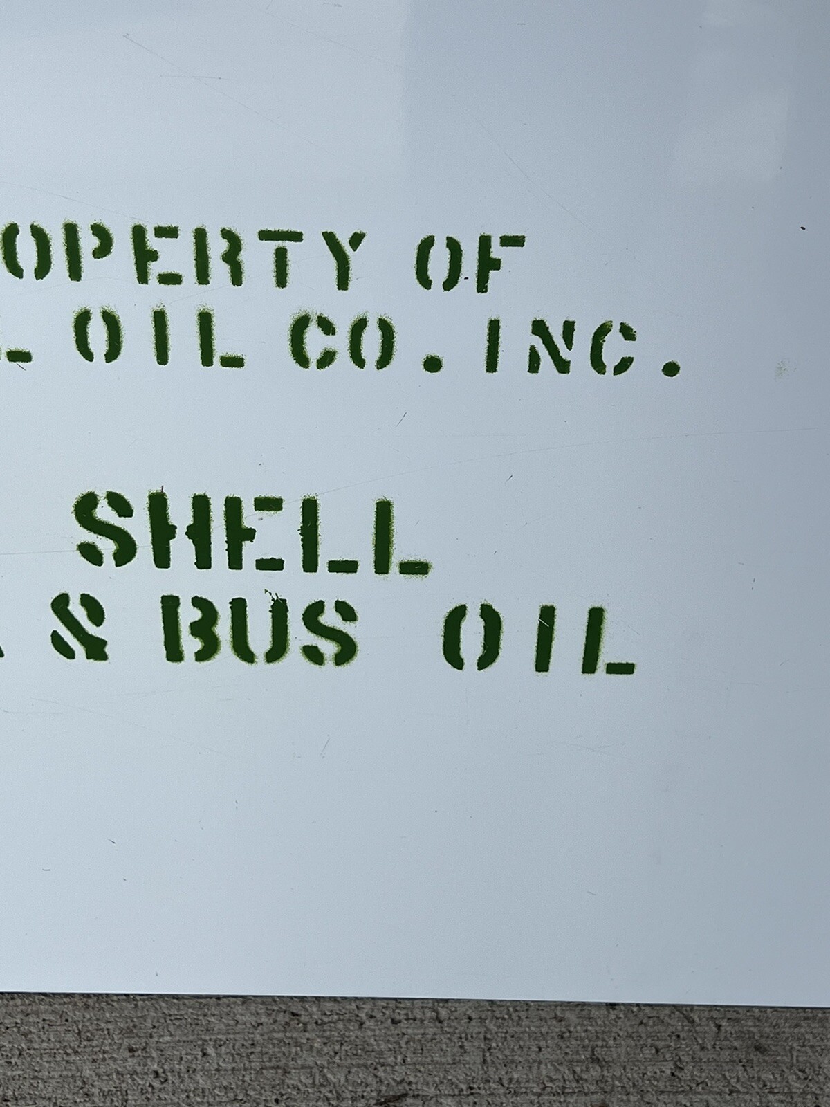 Vintage Property of Shell Oil Co. Inc. Shell Truck & Bus Oil Tin Sign Stenciled
