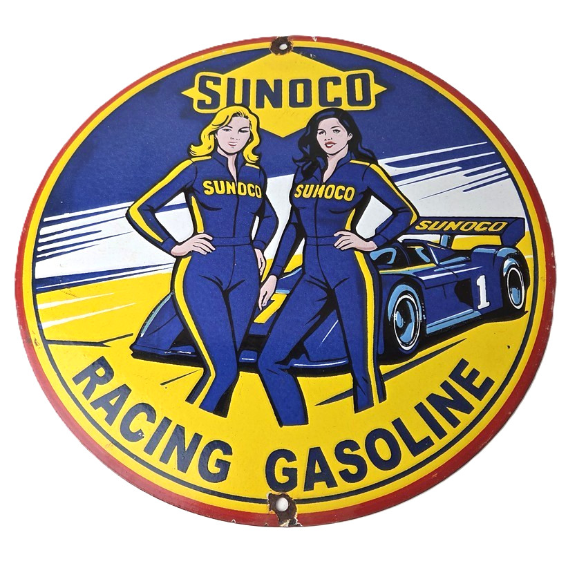 Vintage Sunoco Racing Sign – Gas Service Station Porcelain Pump Sign