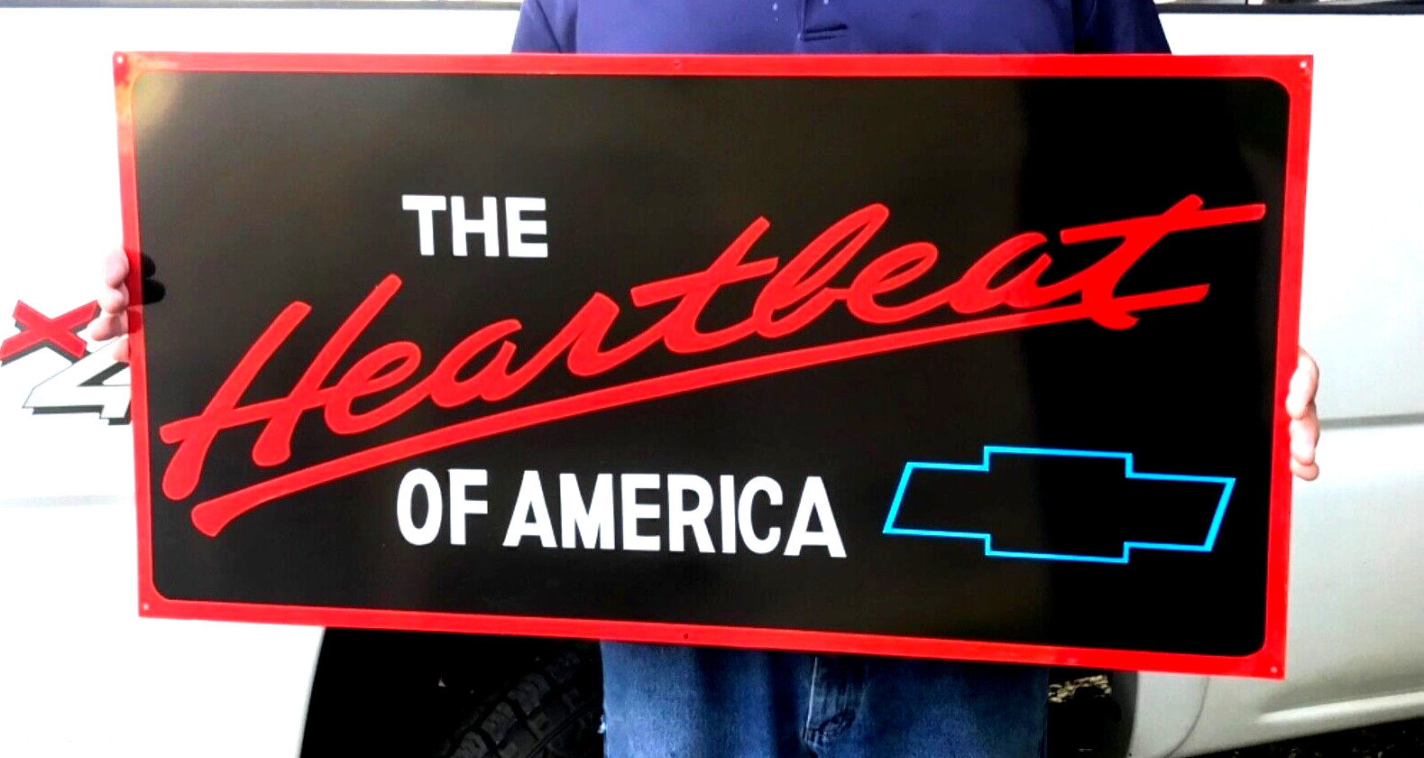 36″ THE HEARTBEAT OF AMERICA Sign Hand Painted Chevy Truck Decor for Shop Garage