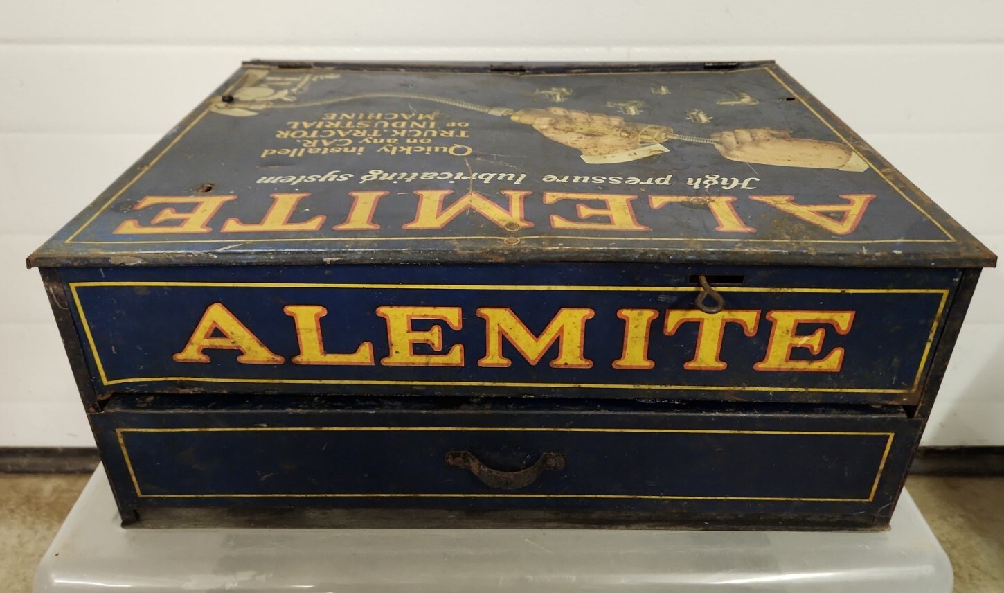 Alemite Grease Gas Station Service Display Cabinet Countertop Metal