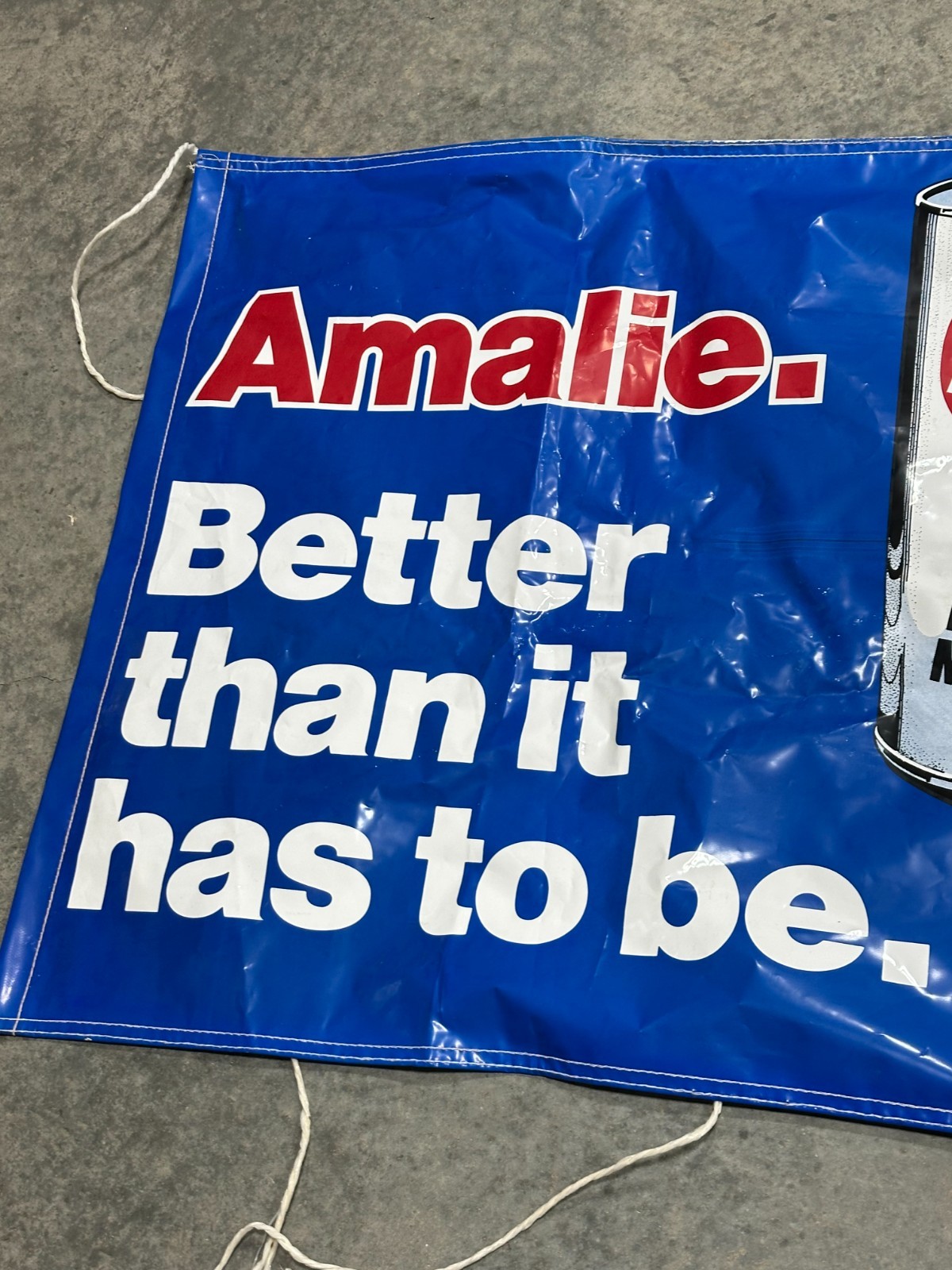 Vtg Amalie Advertising Oil sales Banner oil can graphics 33″ x 72″ collectible