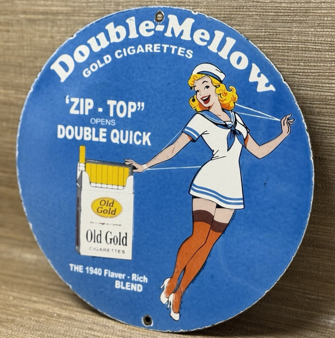 VINTAGE OLD GOLD CIGARETTES PORCELAIN SIGN PIN UP GAS STATION OIL CAMEL MARLBORO