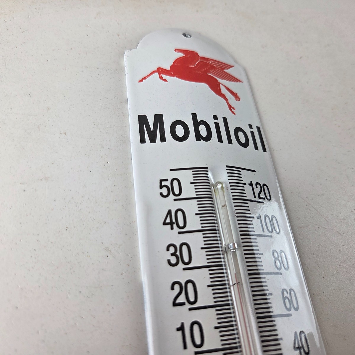 Vintage Mobil Gas Sign – Service Station Pump Ad Sign on Porcelain Thermometer