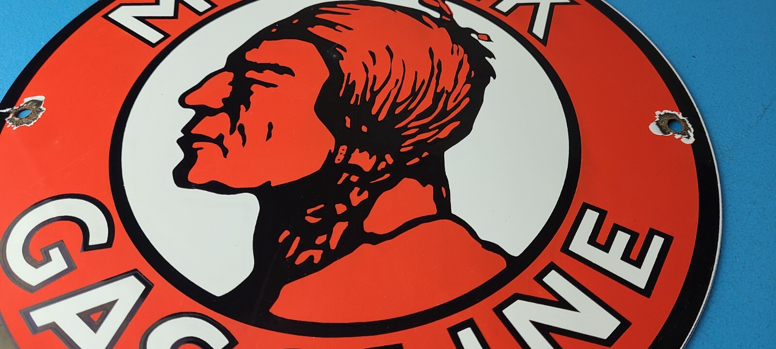 Vintage Mohawk Gasoline Sign – Indian Chief Gas Pump Porcelain Service Sign