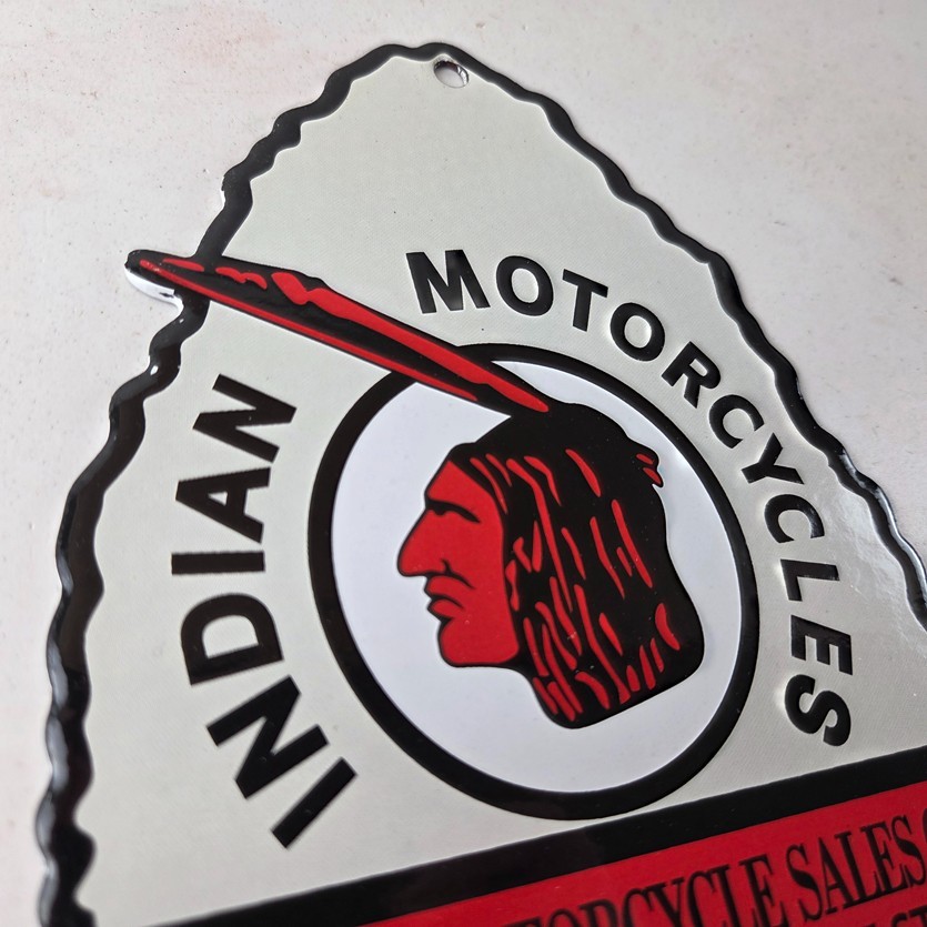 Vintage Indian Motorcycles Sign – Arrow Head Porcelain Gas Pump Sales Sign