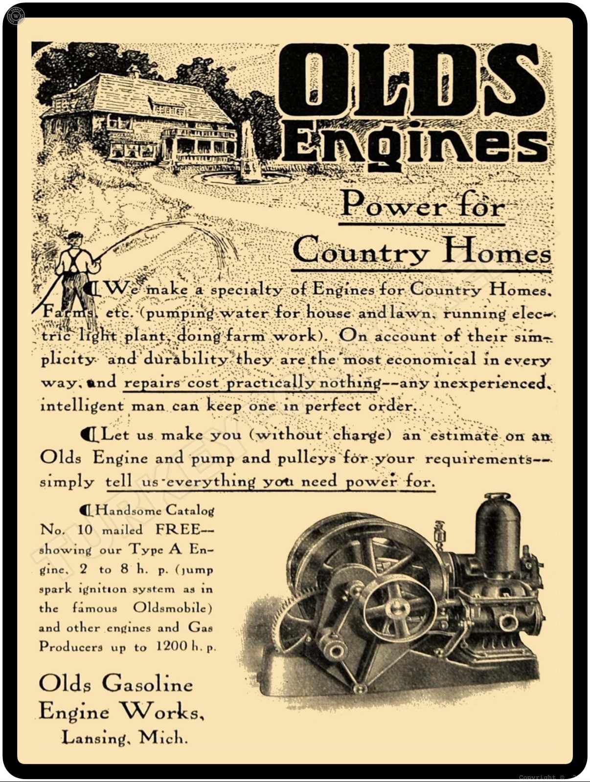 Olds Gasoline Engine Works 9″ x 12″ Metal Sign