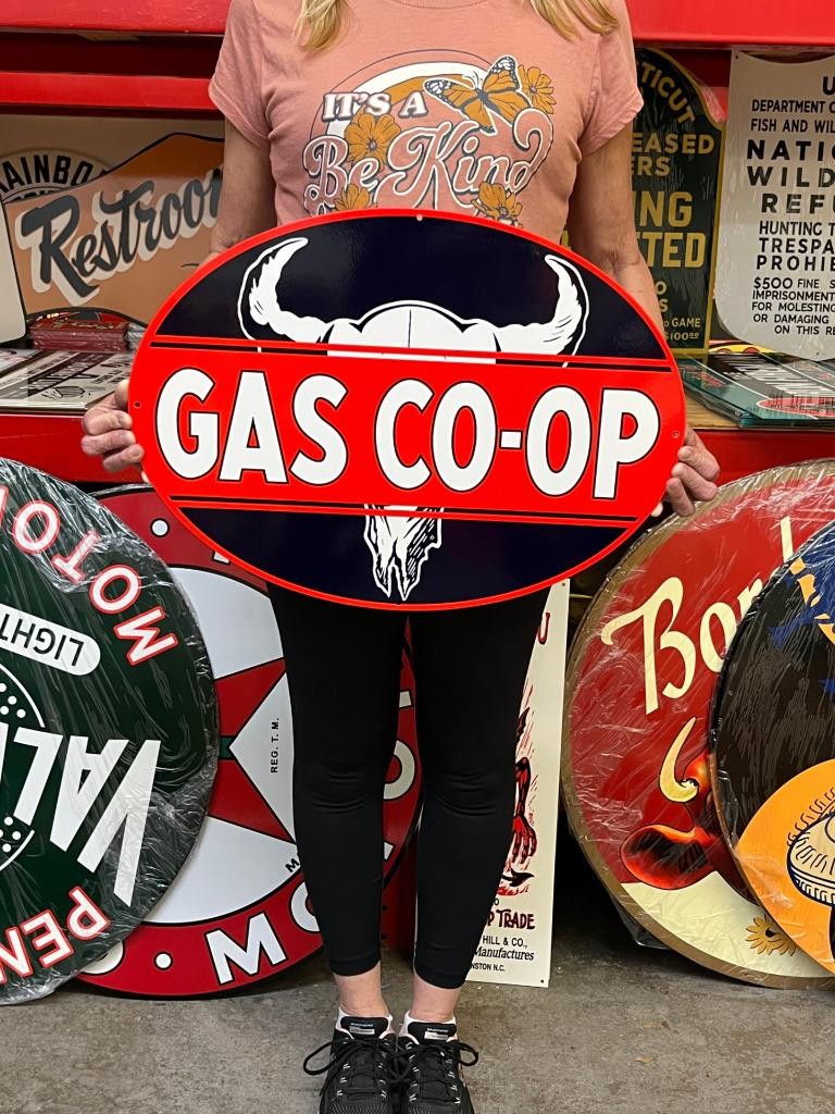 Vintage Style Metal Sign Co-Op Gasoline NOT Porcelain 22×16 Made USA
