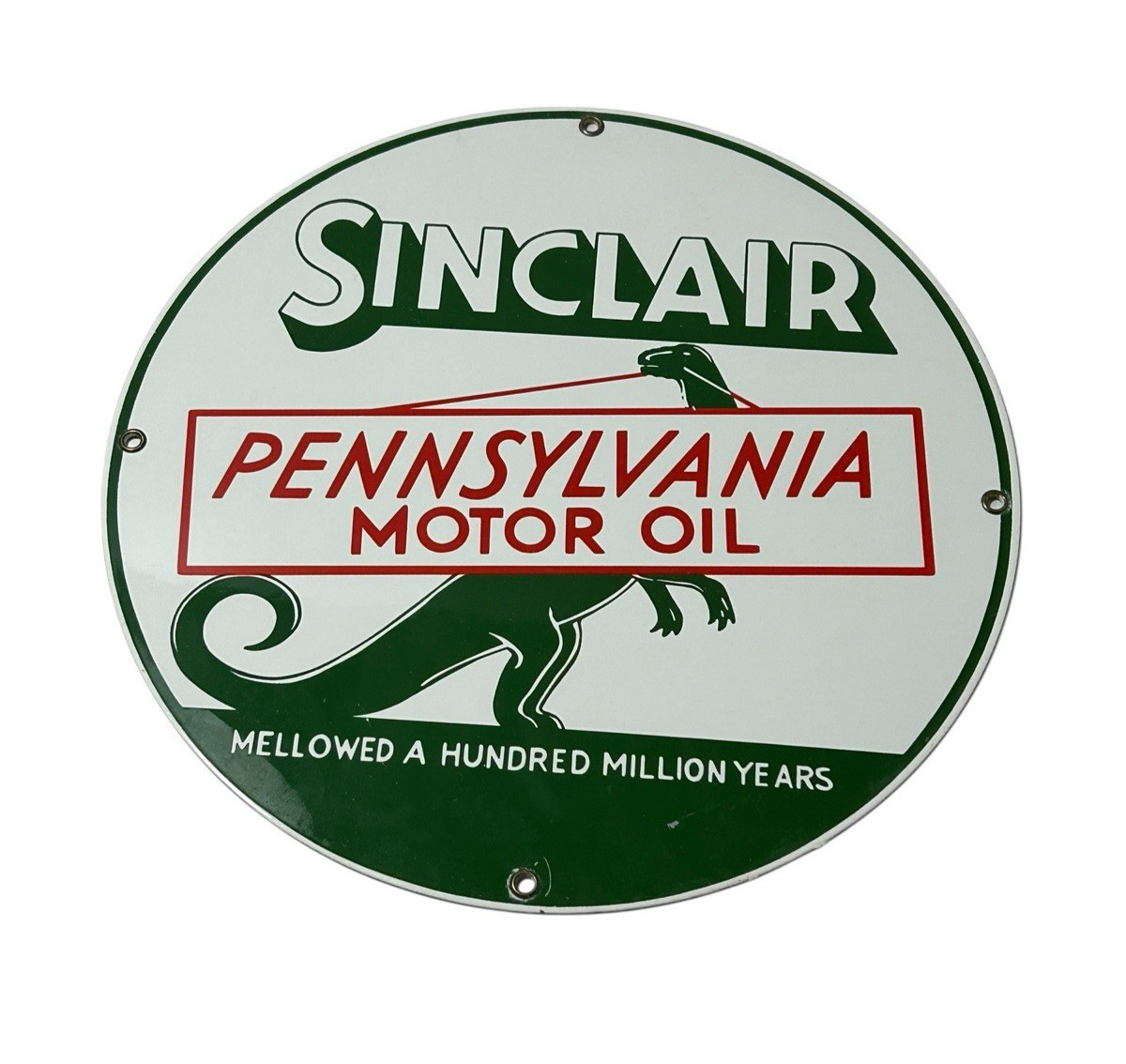 Vtg 70’s SINCLAIR GREEN DINOSAUR PENNSYLVANIA MOTOR OIL PORCELAIN GAS PUMP SIGN