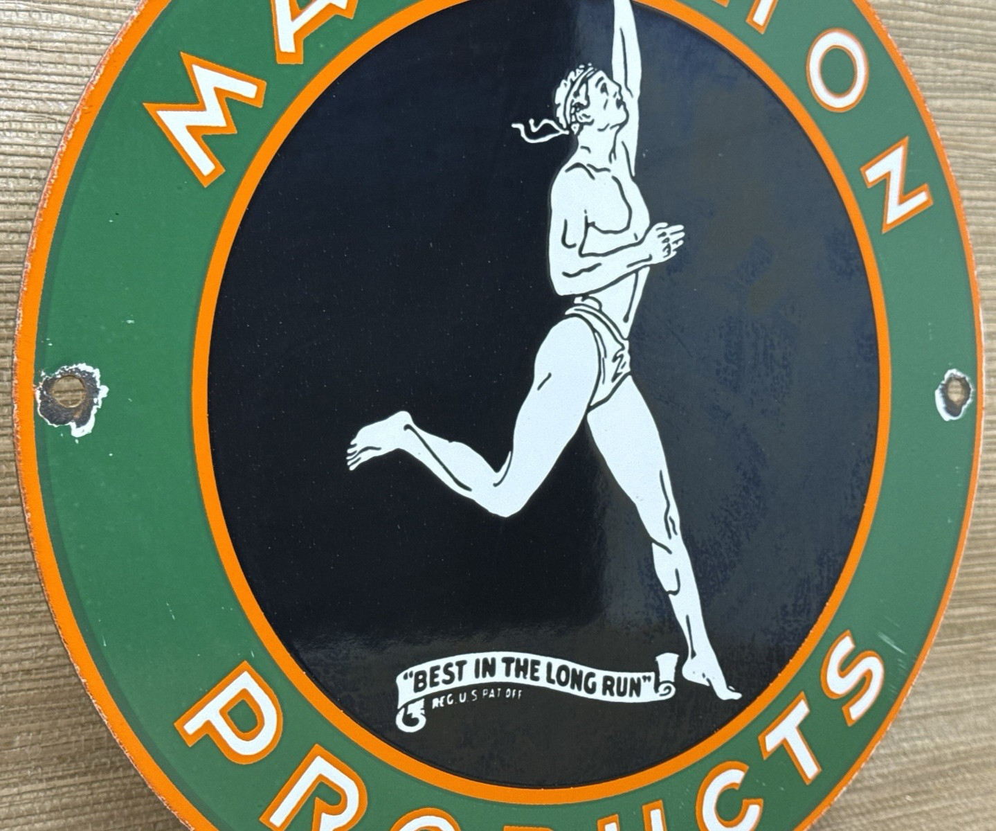 VINTAGE MARATHON GASOLINE PORCELAIN SIGN STORE GAS STATION MOTOR OIL PUMP
