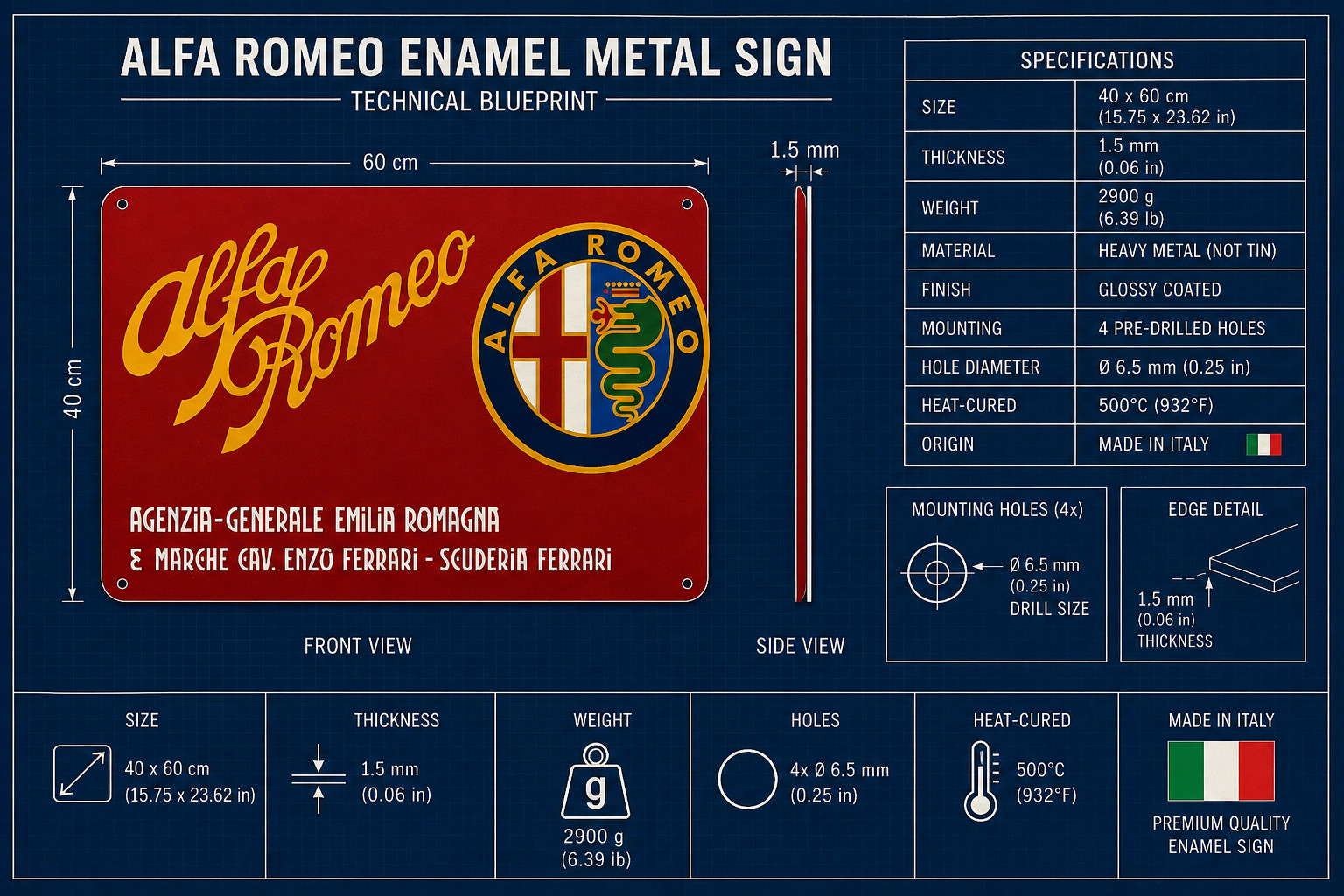 Alfa Romeo Emilia Romagna Heavy Metal Sign – 60 × 40 cm (23.6” × 15.7”)