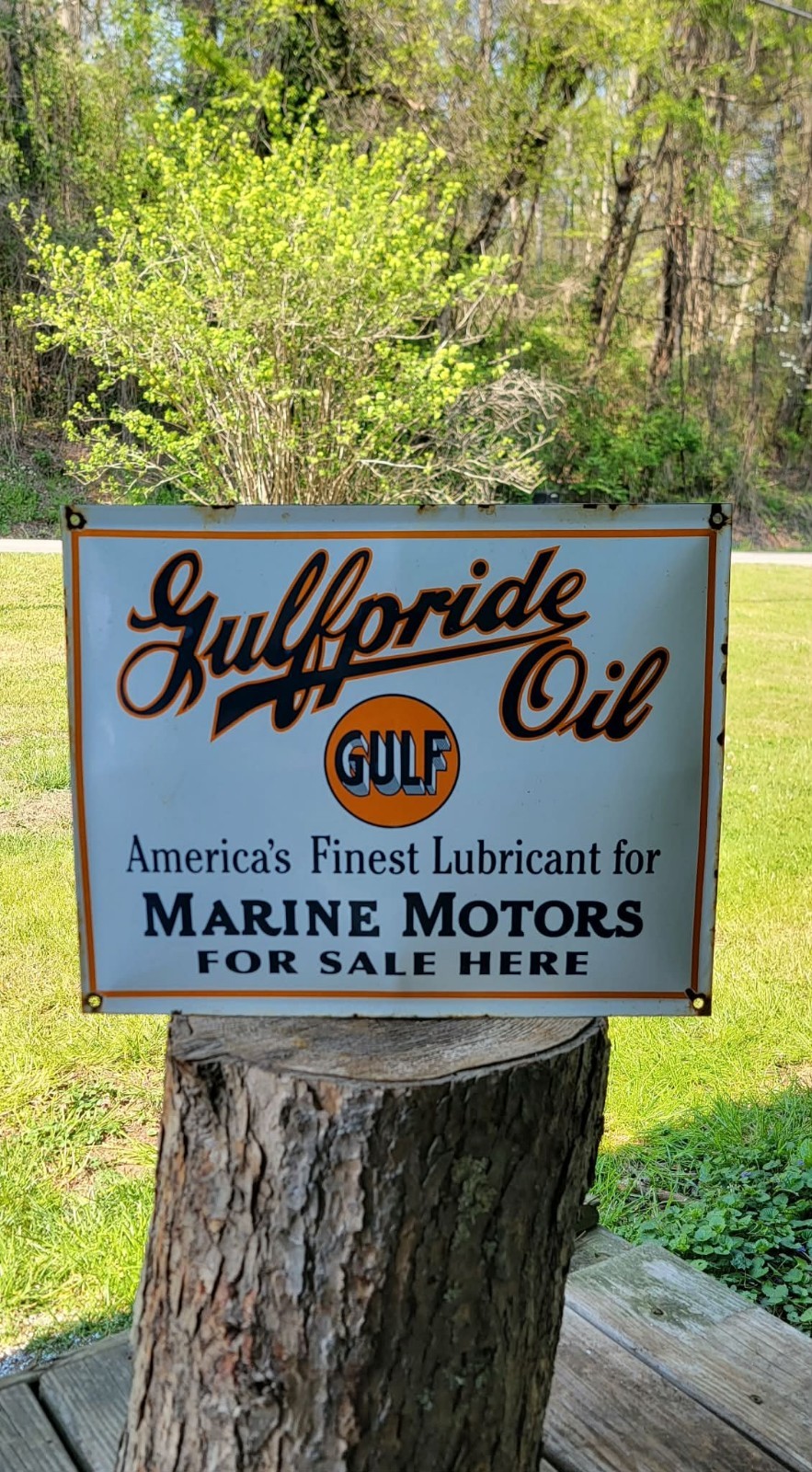 Gulfpride Marine Motor oil Gulf vintage gas pump porcelain sign
