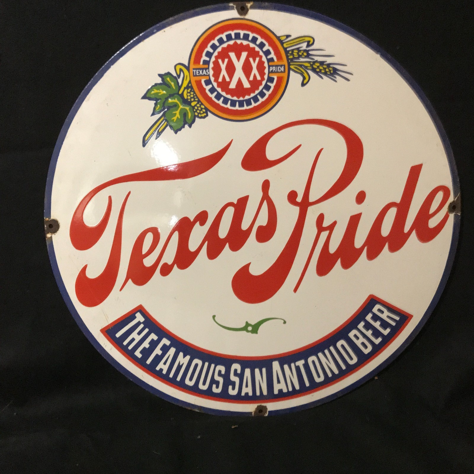 TEXAS PRIDE BEER ADVERTISING PORCELAIN ENAMEL SIGN 30 IN ROUND SINGLE SIDE X