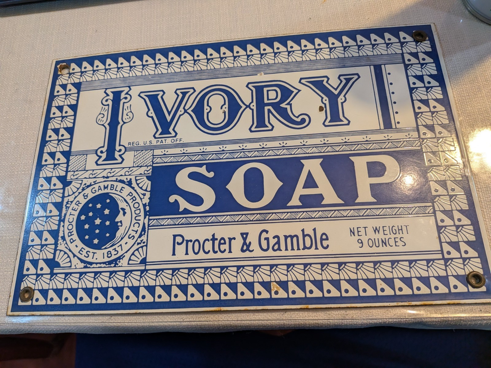 VINTAGE IVORY SOAP PORCELAIN SIGN GAS STATION GROCERY STORE HARDWARE MOTOR OIL