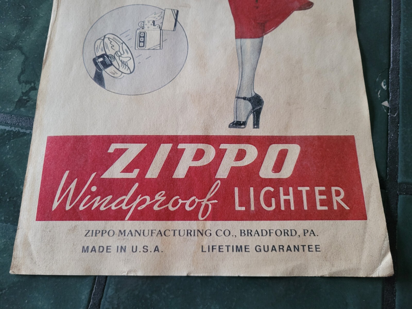 Vintage ZIPPO lighter woman fan test poster sign